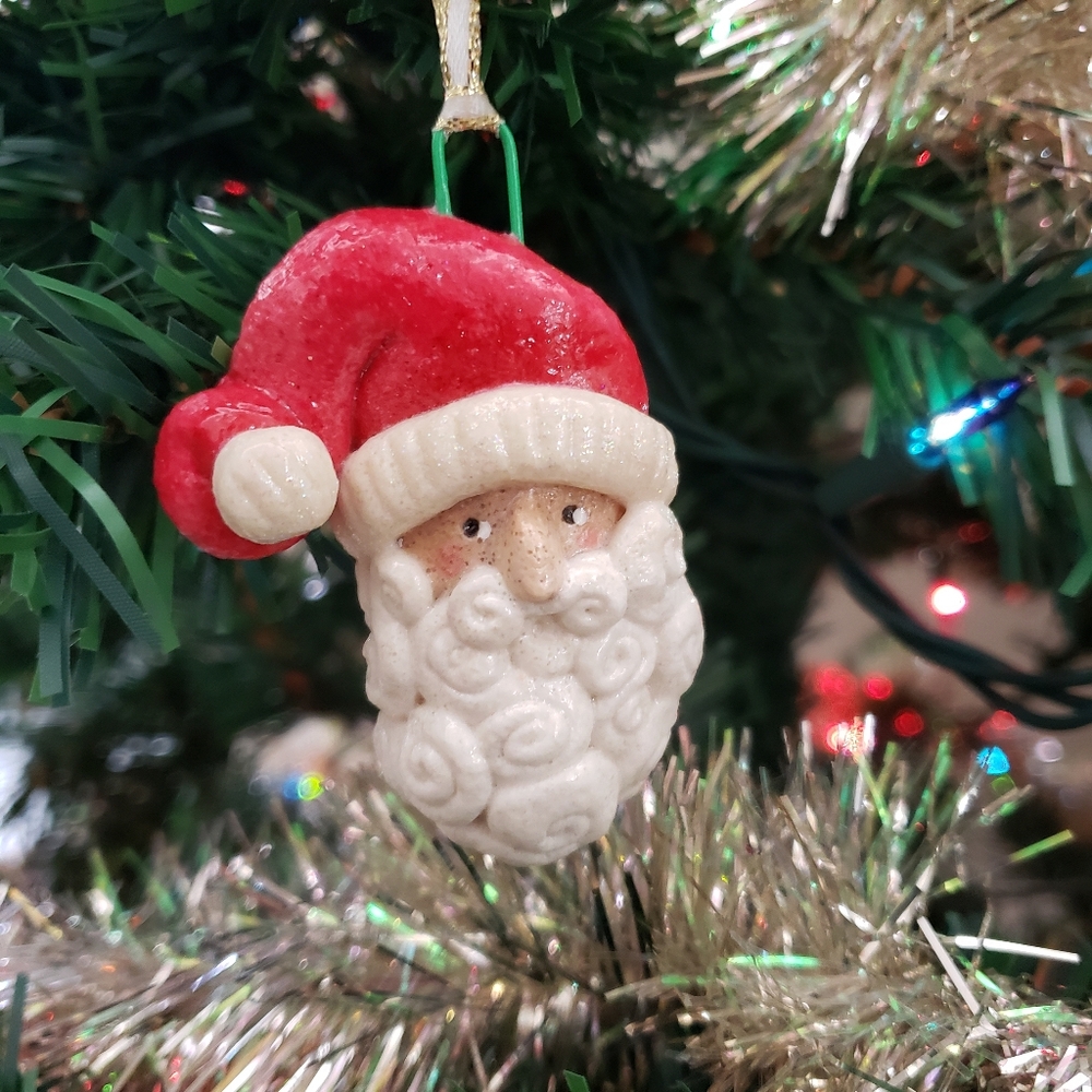 New Handmade Salt Dough Santa Ornament